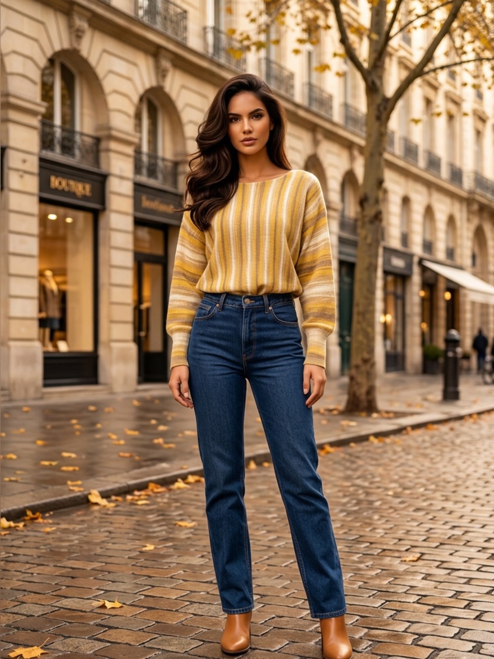 NWT Feiersi Yellow Space Dye Striped Slouchy Knit Sweater Women’s Small